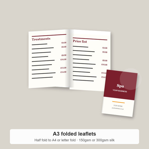 A3 leaflet folded to A4 with price list inside