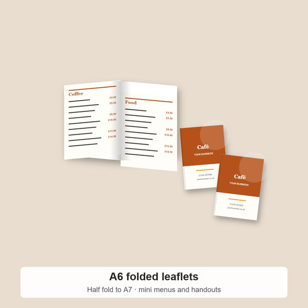 A6 mini menu leaflets folded to A7