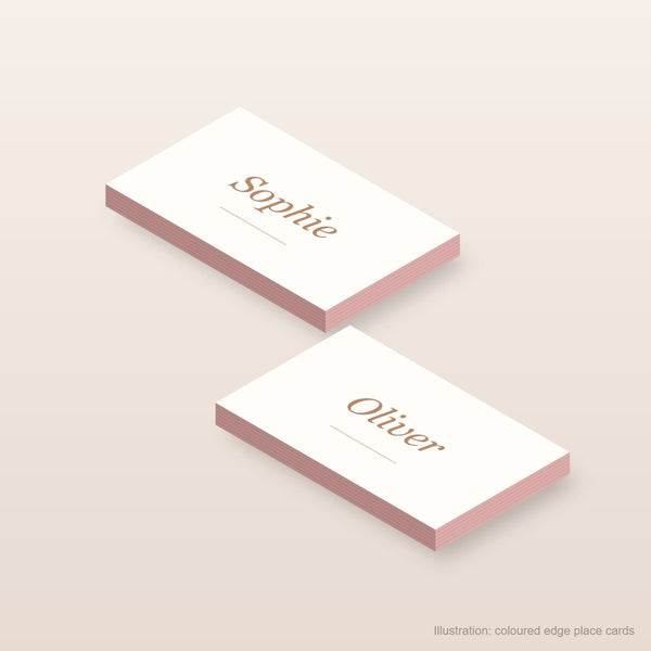 Illustration of flat wedding place cards with blush painted edges