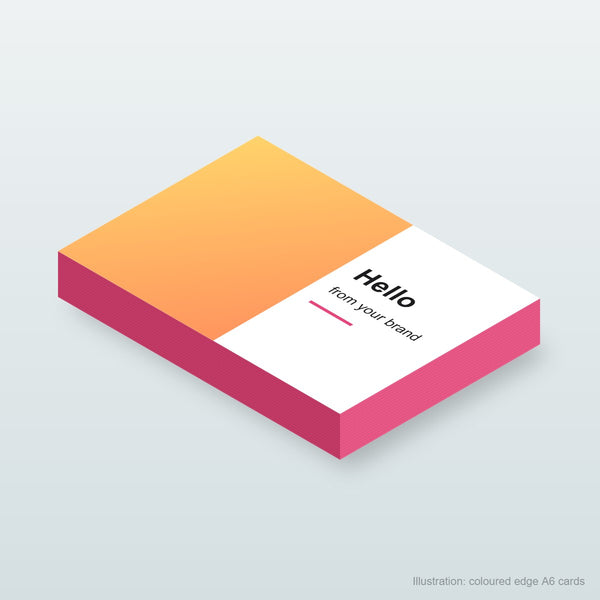 Illustration of A6 postcards with pink painted edges