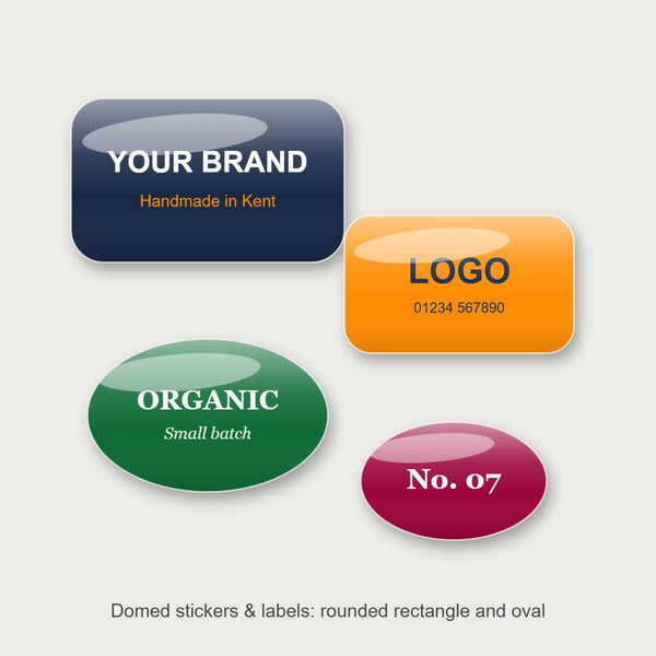 Rounded rectangle and oval domed resin stickers