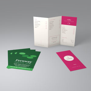 A4 leaflet folded to DL tri-fold menu with printed flyers
