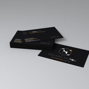 Black 700gsm soft touch business cards with black painted edges and black gloss spot UV logo