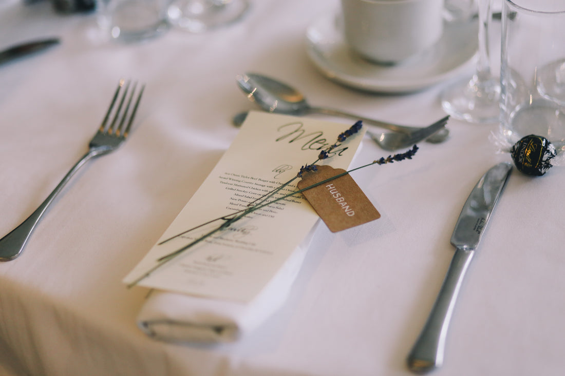 Wedding stationery on a reception table