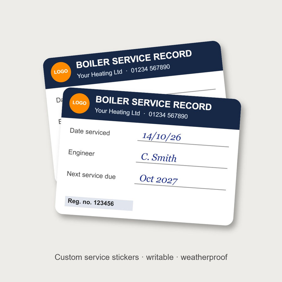 Custom boiler service record stickers with logo and writable fields